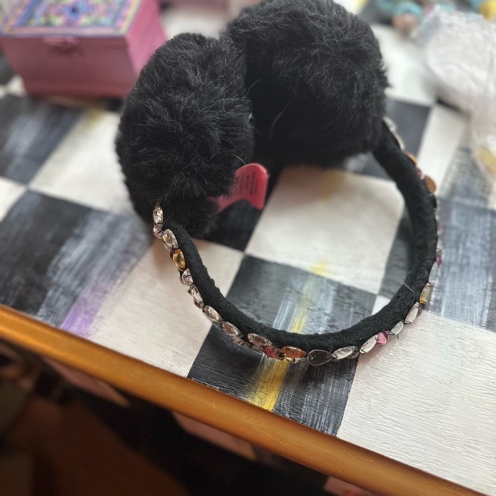 BETSEY JOHNSON BEJEWELED EAR MUFFS
Colorful faux fur sparkly earmuffs